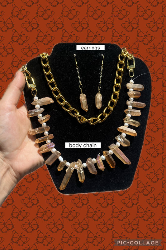 Gemstone Bellychain with matching earrings